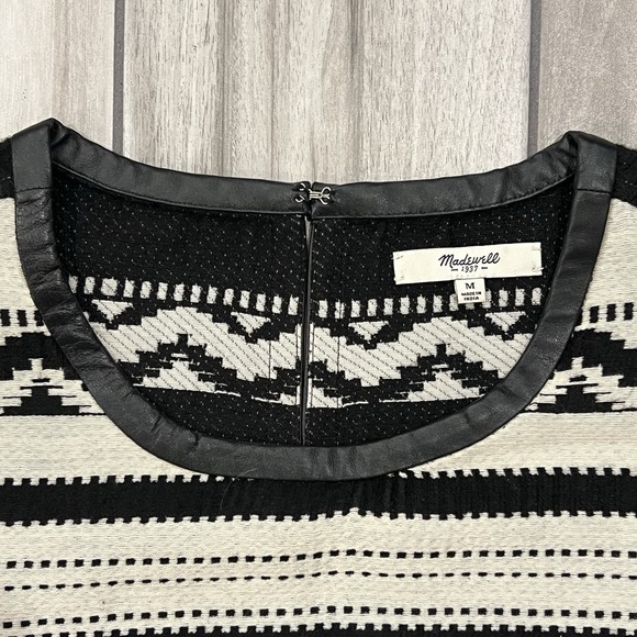 Madewell Top Women M Black White Geometric Jacquard Leather Trim E4764 Excellent - Picture 3 of 8